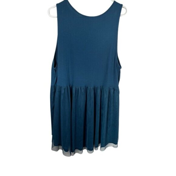 Torrid Blouse Women 3X Blue Mesh Silver Beaded Sleeveless Plus Size - Picture 5 of 8